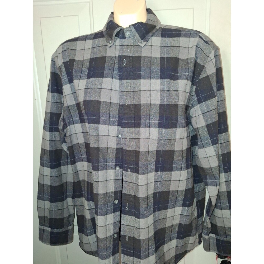 Pendleton Mason Flannel Shirt Mens L Gray Plaid Button Front Cotton